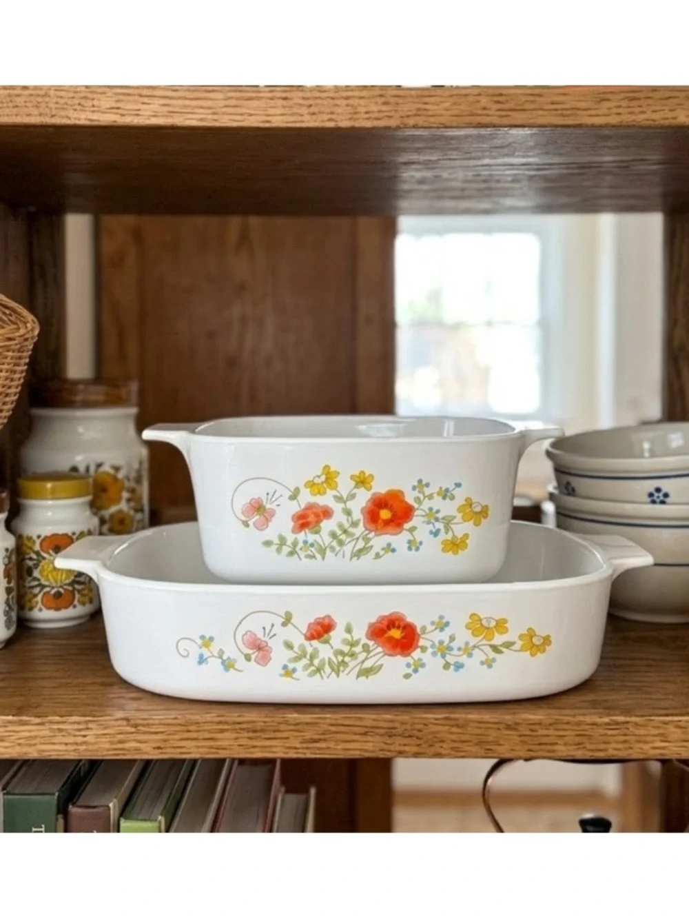 Vintage CorningWare USA Wildflower Orange Poppies A-10-B and A-1 1/2-B NO LIDS